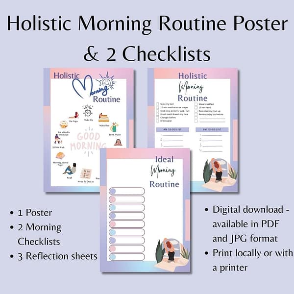 Holistic Morning Routine Planner and Reflections Guide: Poster & 2 Checklists