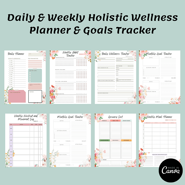 Daily & Weekly Holistic Wellness Planner & Goals Tracker