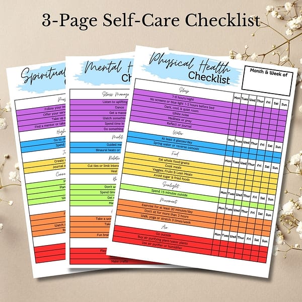 3 Page Self-Care Checklist