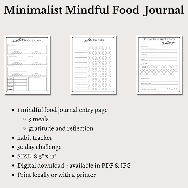 Minimalist Mindful Food & Eating Journal 3 pages