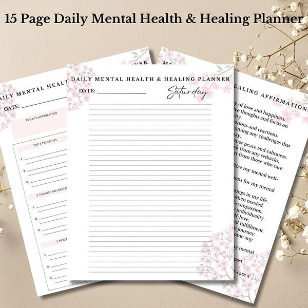 Daily Mental Health & Healing Planner Mockups 1