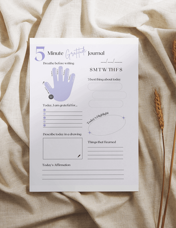 5 Minute Gratitude Journal and Tracker - PRINTABLE