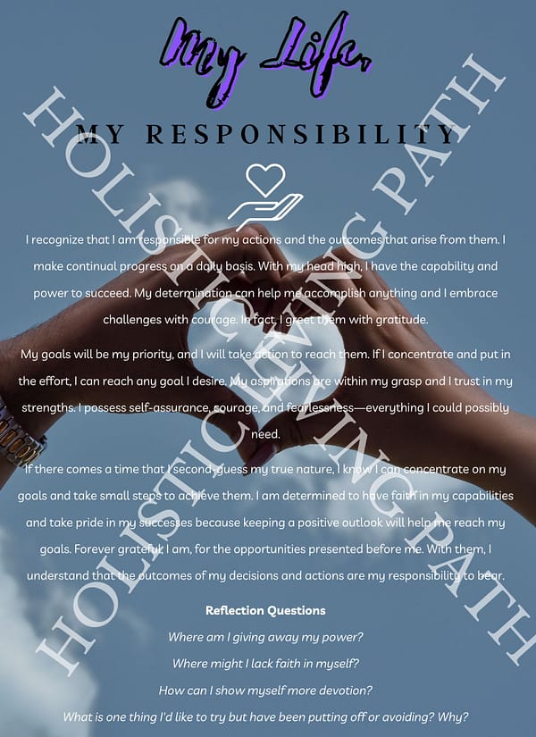 HLP My life, my responsibility affirmation reflection sheet