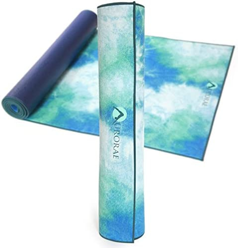 AURORAE Synergy 2 in 1 Yoga Mat; with Integrated Non Slip Microfiber Towel.  Best for Hot, Ashtanga, Bikram and Active Yoga Where You Sweat and Slip;